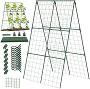 1 Set Cucumber Trellis for Raised Bed 48x48 Metal Garden Trellis Foldable A Frame Trellis Detachable Plant Support Trellis for Climbing Plants Tomato, Squash, Vegetable, Trellis for Climbing Plants
