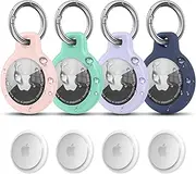 4 Pack Airtag Holders for Apple AirTag 2021, Leonids Shockproof & Waterproof TPU AirTag Holders with Anti-Lost Keychain for Dog/Cat Collar, Luaggage, Bags, Keys (Blue+Pink+Mint Green+Purple)