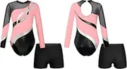 [iEFiEL] Girl's Activewear Set Athletic Dance Clothes Unitard with Shorts Gymnastic Leotard Tracksuits Workout