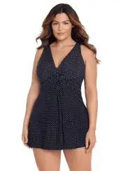 Miraclesuit Women's Swimwear Plus Pin Point Marais Tummy Control V-Neckline S...