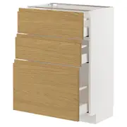 METOD / MAXIMERA base cabinet with 3 drawers, white/Voxtorp oak effect, 60x37x80 cm