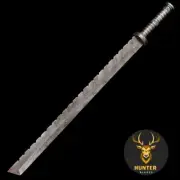 DAMASCUS STEEL LARGE TANTO SWORD | Custom Handmade Battle Ready Sword | Sheath
