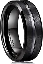 [King Will] Classic Tungsten Carbide Wedding Band for Men - Black Ribbed Center Wedding Band for Men, Comfort Fit, Suitable for Daily Wear, Size N to Z
