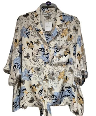 Next Drop Shoulder Front Tie Blouse Uk 22 Bnwt Holiday Wardrobe Staple