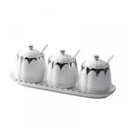 Porcelain Condiment Jar Spice Container with Lids, Spoon and Tray, Set of