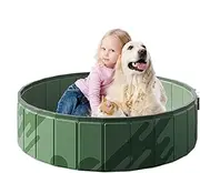 Foldable Pool - Kiddie Wading Tub, Outdoor Dog Swimming Pool | Cooling Comfort Folding Dog Pet Bathing Tub, Non-Slip Kiddie Doggie Hard Wading Pool with Drain Hole for Small Animals and Kids