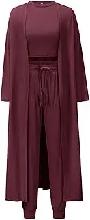 [Les umes] Women's 3 Piece Tracksuit Set Cardigan Open Front Tank Tops Palazzo Pants Lounge Set