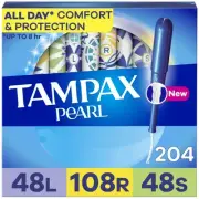 Tampax Pearl Tampons Light/Regular/Super Absorbency 204 Count 6 Packs