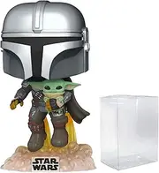 POP! Funko Star Wars The Mandalorian - Mandalorian Flying with Child Vinyl Figure with POP Protector