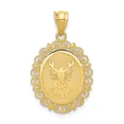 14k Yellow Gold Solid Satin Polished Scorpio Zodiac Oval Pendant