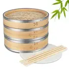 Flexzion Bamboo Steamer Basket Set (8 inch) with Stainless Steel Banding, 50 ...