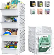 Tidyfriend Stackable Storage Bins for Pantry, 4 Pack Stackable Bins for Organizi