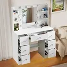 White Dressing Table Vanity Makeup Desk with LED Makeup Mirror and 7 Drawers