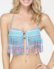 NWT $54 ROXY *LOVE & SUNSHINE* FRINGE HALTER BANDEAU SWIM TOP S