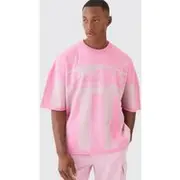 Mens Pink Oversized Moto Stripe Knitted T-shirt