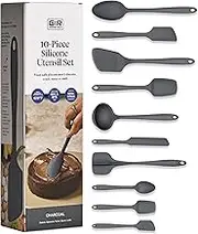 GIR: Get It Right 10 Piece Silicone Utensil Set - Ladle, Spatula, Flip, Spoon & Spoonula, Non-Stick, Heat Resistant, Dishwasher Safe, Silicone Kitchen Utensils, Baking Supplies - Charcoal