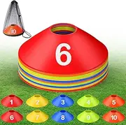 10 Pcs Numbered Sports Disc Cones 1-10 Soccer Cones with Mesh Carry Bag Flexible Agility Cones Soft Field Cones for Gym PE Classes School Activities Games, Sports Training Equipment