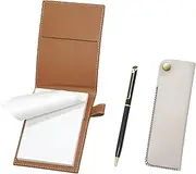 LS022PM-NK01W-WD002-B Recycled Cowhide Mini Notebook Cover Mocha with Horizontal Hook Pen Case White Epoxy Rotating Ballpoint Pen Set Black