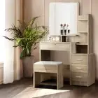 Artiss Dressing Table Mirror Stool Set Vanity Makeup Desk Organizer Drawer Oak
