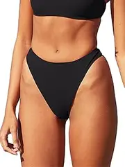 [Mstaad] Women Ruched Back Cheeky Bikini Bottom Brazilian Sexy High Cut Swim Bottom High Rise Bathing Suit Bottom
