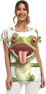 [RPLIFE] Cute Cartoon Frog Summer Blouses Loose Tops Women, S-XXL Flowy Casual Short