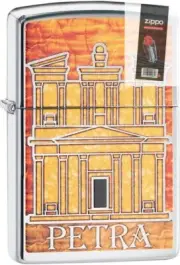 Zippo 29825 Petra Jordan 7 Wonders of World Chrome Lighter + FLINT PACK