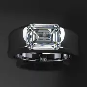 White Diamond 2.90 Ct Emerald Cut Men's Engagement Ring 925 Sterling Silver