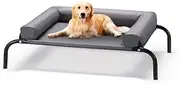 [Petzly] Cooling Elevated Dog Bed with Pillows, Raised Pet Bed for Large Extra Large Medium Dogs, Portable Washable Dog Cot with No-Slip Rubber Feet, Indoor & Outdoor Use, Grey, XLarge(123x90x20CM)