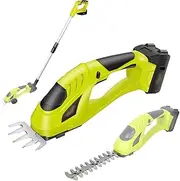 Cordless Grass Shear & Hedge Trimmer, 2-in-1 Handheld Hedge Trimmer with Extension Pole & 2000mAh Battery, Small Electric Shrub Trimmer with Rollers, for Lawn, Hedge