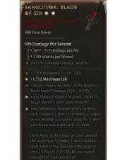 Diablo 4 Season 8 Sanguivor Blade Of Zir 2GA 21% Unique Necromancer Equipment