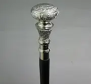 Walking Stick with Silver Floral Decorated Knob Black Weft
