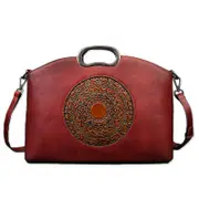 Nevenka Leather Handbags for Women Vintage Embossing Totem Shoulder Bag-Red