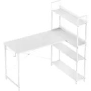 Advwin 120cm L Shaped Computer Desk with Reversible Storage Shelves Corner Desk White