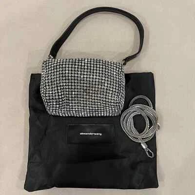 ALEXANDER WANG Mesh Crystal Rhinestone Mini Heiress Pouch Black Silver NWT