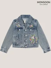 Monsoon Blue Sequin Floral Embroidered Denim 100% Cotton Jacket (F91881) | $78 - $88