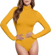 [Caihoyu] long sleeve Bodysuits for Women Pack Body Suit Shapewear Tummy Control Going Out Tops for Women Mock Turtle Neck