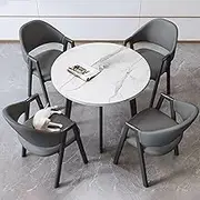 Snaweo Office Reception Room Club Table and Chair Set, Negotiation Table and Chair Set, Marble Round Table and PU Backrest Chair Sets 5-Piece, Coffee Kitchen Dining Table Set, Save Space(Dark Grey)