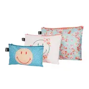 LOQI Smiley Transparent Milky Blossom Recycled Zip Pockets 3pcs Set