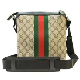 【GUCCI 古馳】471454 經典綠紅綠織帶GG防水帆布方形斜背包(棕色)