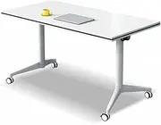 WYYDHGB Mobile Computer Table, Foldable, 29.5" Height Flip Table, Training or Meeting Room, Locking Rolling Wheels, Steel Base, Laminated Top