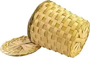 VILLFUL Bamboo Woven Tea Storage Basket with Lid Mini Round Basket for Kitchen Office Dorm