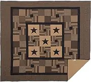 VHC Brands Black Check Star King Quilt 105Wx95L Country Rustic Primitive Design, Black and Tan
