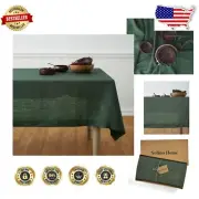 100% Pure Handcrafted Forest Green Linen Tablecloth - 156x60 Inches Modern Style