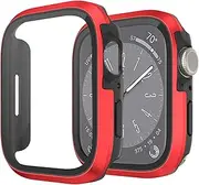 [Miimall] for Apple Watch Series 8 7 41mm Case with Tempered Glass Screen Protector, Aluminum Alloy + PC Bumper Ultra-Thin Anti-Scratch Shockproof Protective Cover for iWatch Series 8 7 41mm-Red