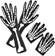 [VENEKA] 2 Pairs Halloween Skeleton Gloves with Skeleton Arm Sleeve Full Finger Long Arm Skeleton Gloves for Kids and Adults