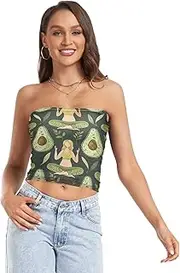 [RPLIFE] Funny Avocado Green Crop Top, Strapless Top Going Out, Sheer Tube Tops, Sexy Tube Tops (S)