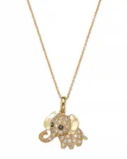 Diamond Elephant Pendant Necklace in 14K Yellow Gold, .20 ct. t. w., 16.5