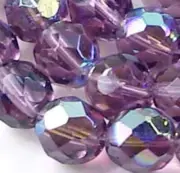 20 Firepolish Czech Faceted AB Amethyst Round Beads 8mm