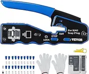 VEVOR RJ45 Crimp Tool Kit, Cat5e/Cat6/Cat6a Ethernet Crimper Crimp Pliers for 8-Pin Modular Plugs with 20pcs Pass-Through Connectors and Covers, Wire Stripper and Network Tester