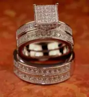 3Ct Round Diamond Created His &Her Wedding Trio Ring Set 14k White Gold Plated
